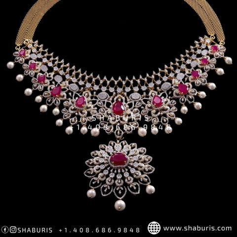 Diamond necklace swarovski diamond necklace interchangable stones detatchable pendant wedding jewelry bridal jewelry silver jewelry-SHABURIS
