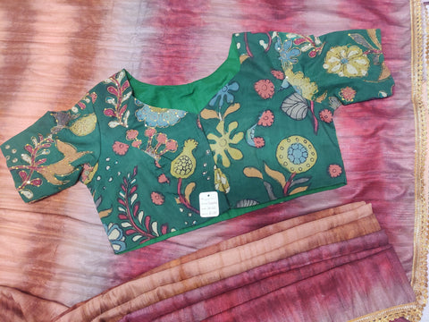 Kalamkari saree blouse aplique work blouse lyte weight saree party wear saree blouse festive saree grey saree kalamkari blouse