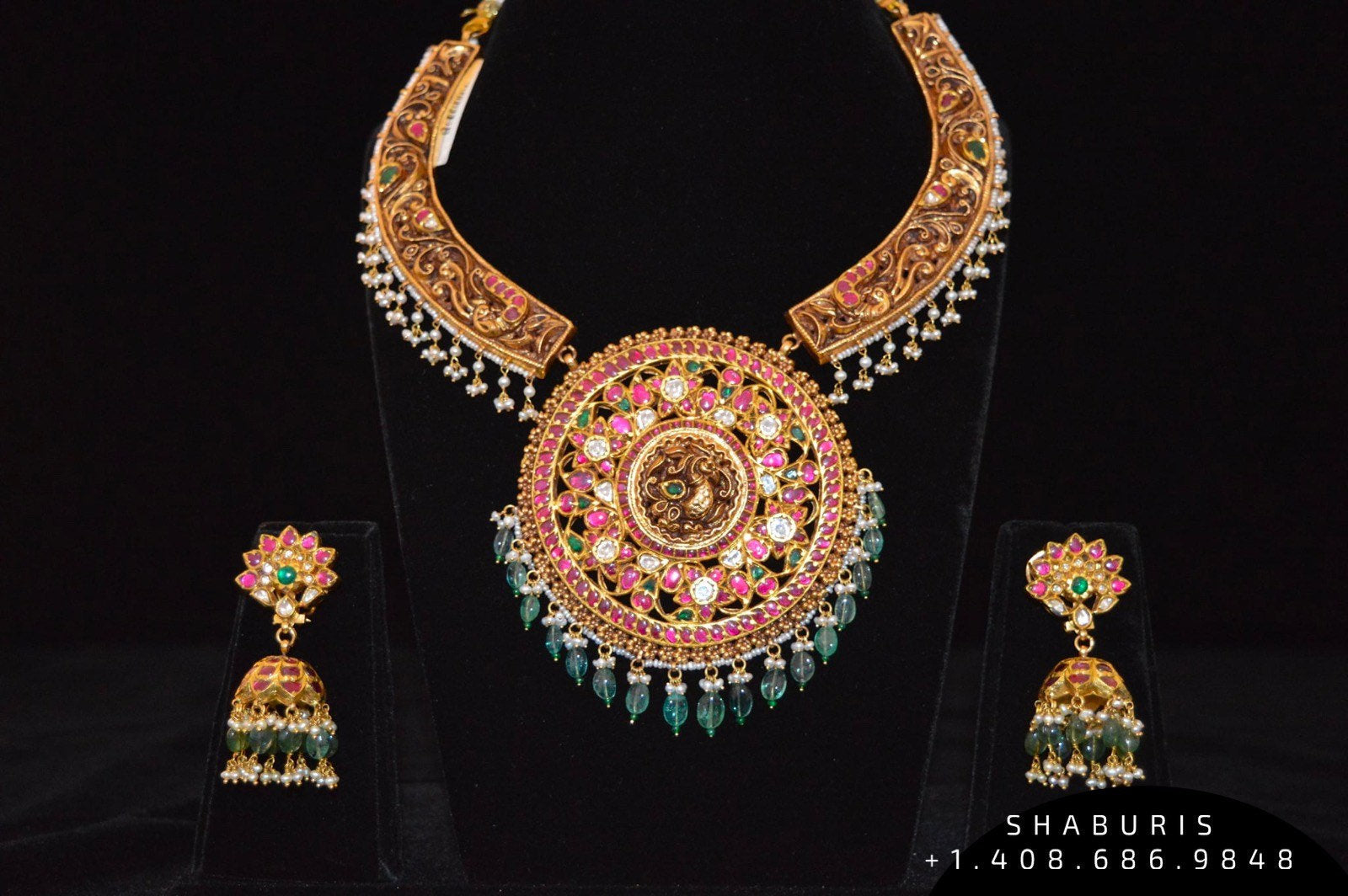 Nakshi Necklace Diamond Necklace Beaded Necklace Tanzanite Necklace Diamond Jewelry Moissanite Necklace Bridal Jewelry-SHABURIS