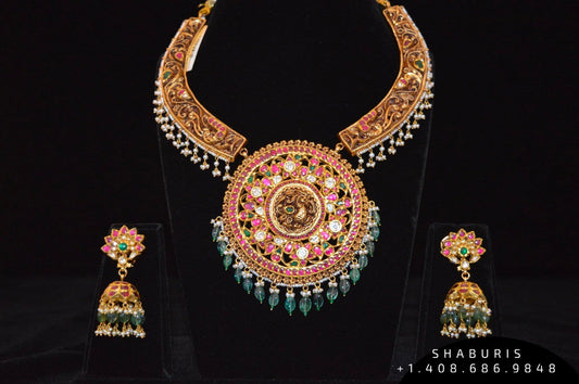 Nakshi Necklace Diamond Necklace Beaded Necklace Tanzanite Necklace Diamond Jewelry Moissanite Necklace Bridal Jewelry-SHABURIS