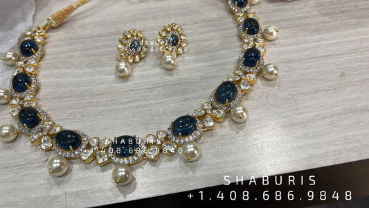 Polki Necklace Diamond Necklace Beaded Necklace Tanzanite Necklace Diamond Jewelry Moissanite Necklace Bridal Jewelry-SHABURIS