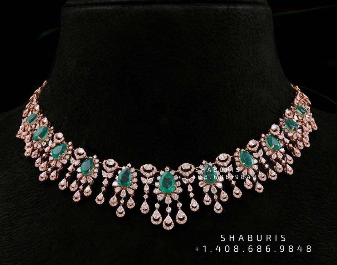 Nakshi Jewelry Polki Necklace Diamond Necklace Beaded Necklace Tanzanite Necklace Diamond Jewelry Moissanite Necklace Bridal-SHABURIS