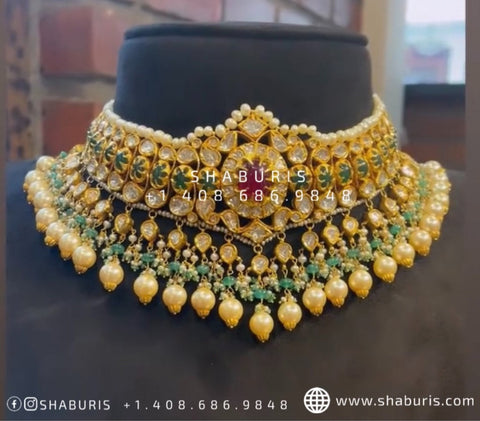 Polki Necklace Diamond Necklace pure silver jewelry indian wedding Jewelry indian bridal jewelry cocktail jewelry 925 silver jewelr-SHABURIS
