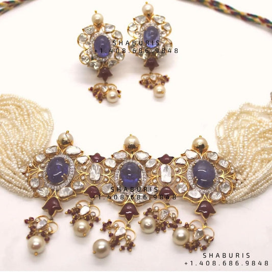 Tanzanite Necklace Polki Necklace Diamond Necklace Beaded Necklace Tanzanite Necklace Diamond Jewelry Moissanite Necklace Bridal-SHABURIS