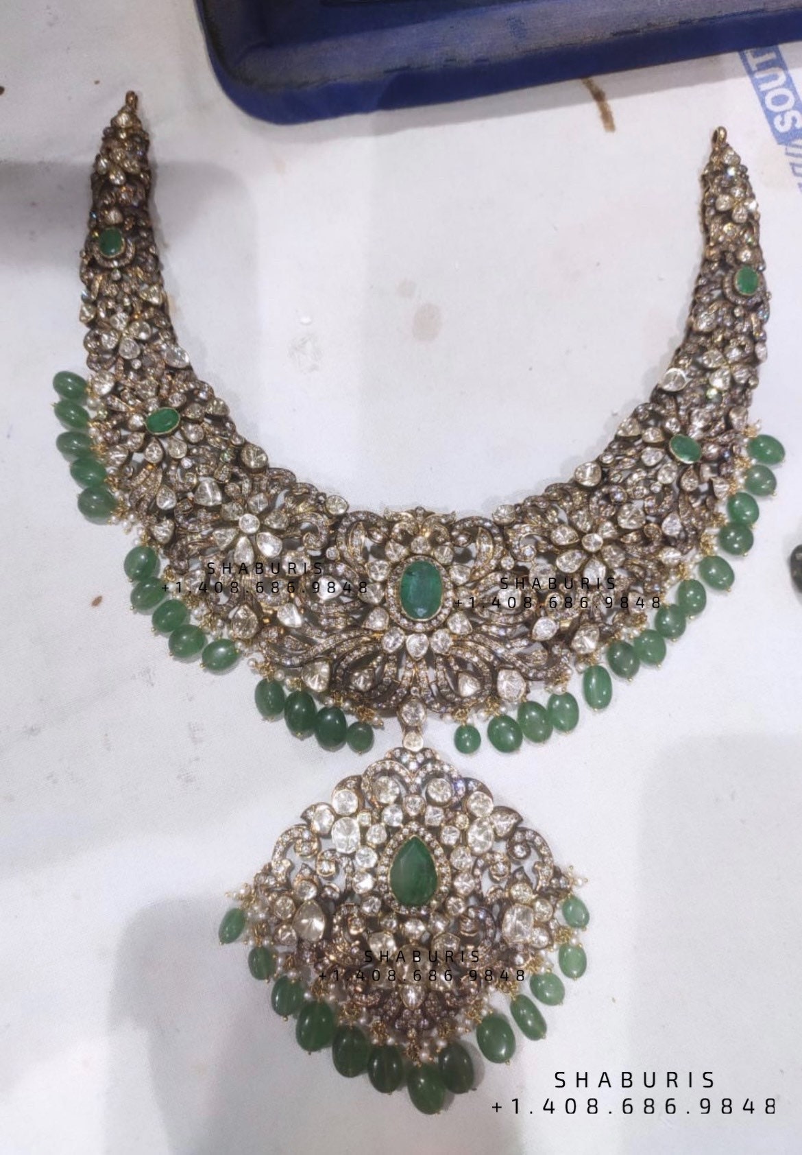 Victorian Polki Necklace Diamond Necklace Beaded Necklace Tanzanite Necklace Diamond Jewelry Moissanite Necklace Bridal-SHABURIS