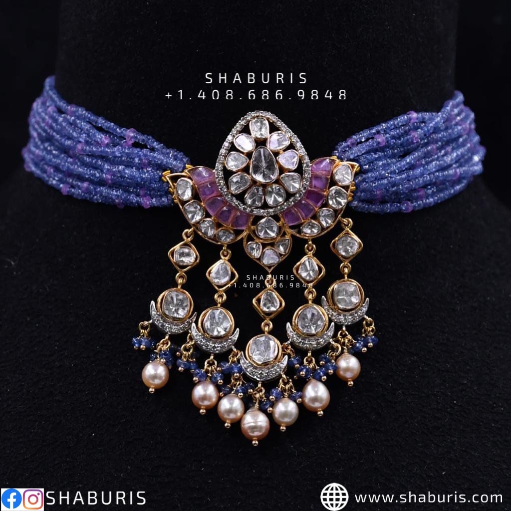 Nakshi Jewelry Polki Necklace Diamond Necklace Beaded Necklace Tanzanite Necklace Diamond Jewelry Moissanite Necklace Bridal-SHABURIS
