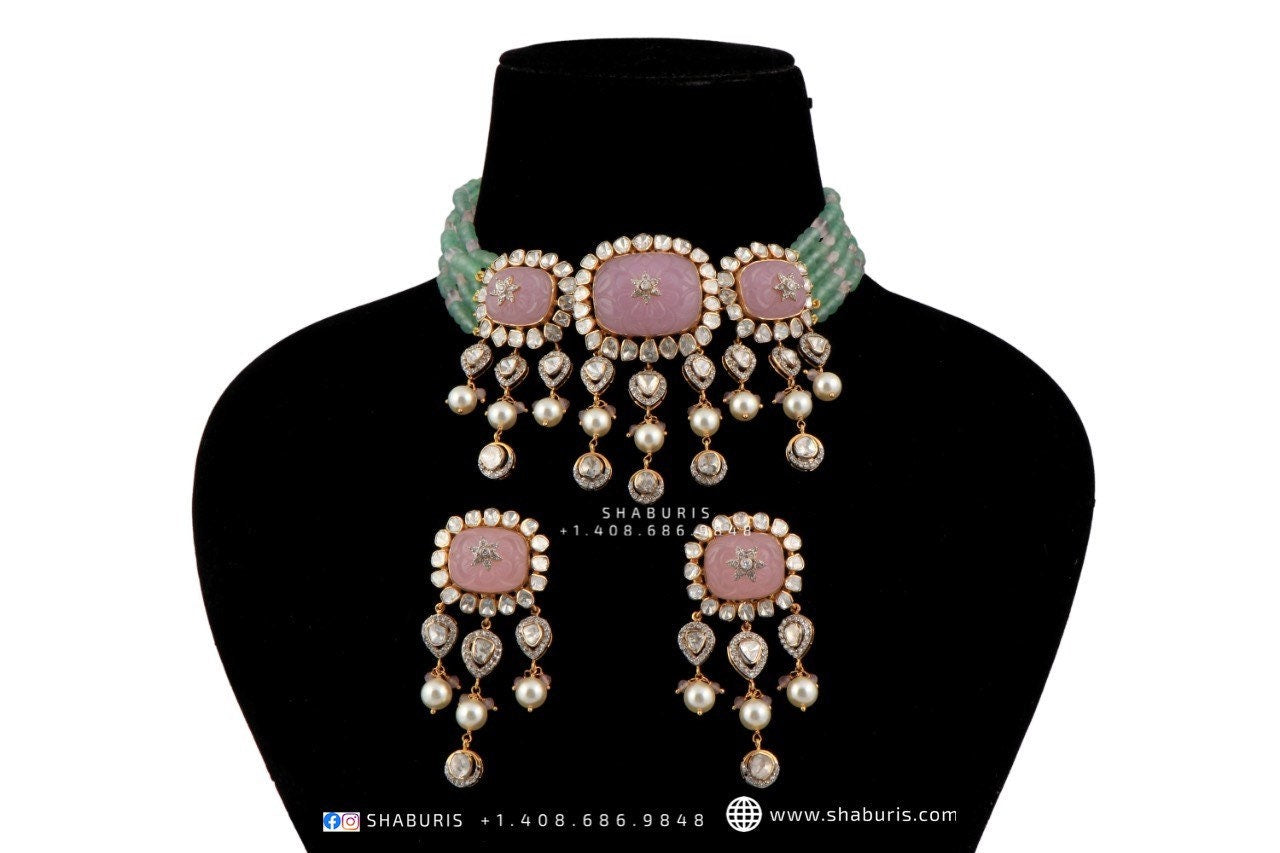 Nakshi Jewelry Polki Necklace Diamond Necklace Beaded Necklace Tanzanite Necklace Diamond Jewelry Moissanite Necklace Bridal-SHABURIS
