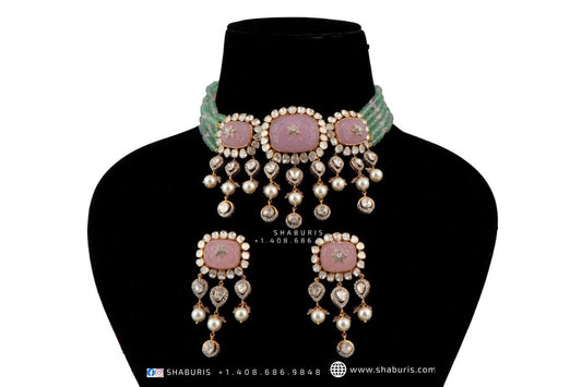 Nakshi Jewelry Polki Necklace Diamond Necklace Beaded Necklace Tanzanite Necklace Diamond Jewelry Moissanite Necklace Bridal-SHABURIS