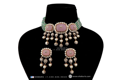 Nakshi Jewelry Polki Necklace Diamond Necklace Beaded Necklace Tanzanite Necklace Diamond Jewelry Moissanite Necklace Bridal-SHABURIS