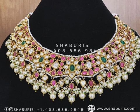 Nakshi Jewelry Polki Necklace Diamond Necklace Tanzanite Necklace Diamond Jewelry Moissanite Necklace Bridal-SHABURIS [KUNDAN101]