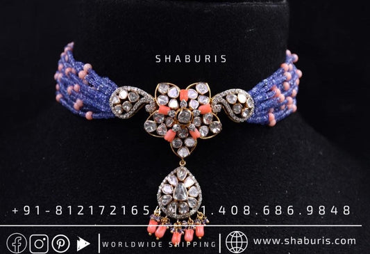 Coral Necklace Diamond Necklace pure silver jewelry indian wedding Jewelry indian bridal jewelry cocktail jewelry 925 silver jewelr-SHABURIS