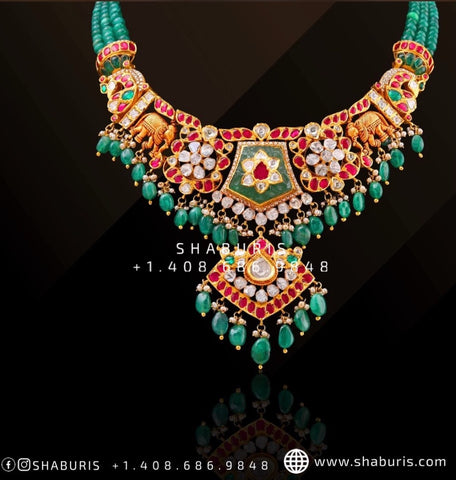 Emerald Jewelry Polki Necklace Diamond Necklace Beaded Necklace Tanzanite Necklace Diamond Jewelry Moissanite Necklace Bridal-SHABURIS