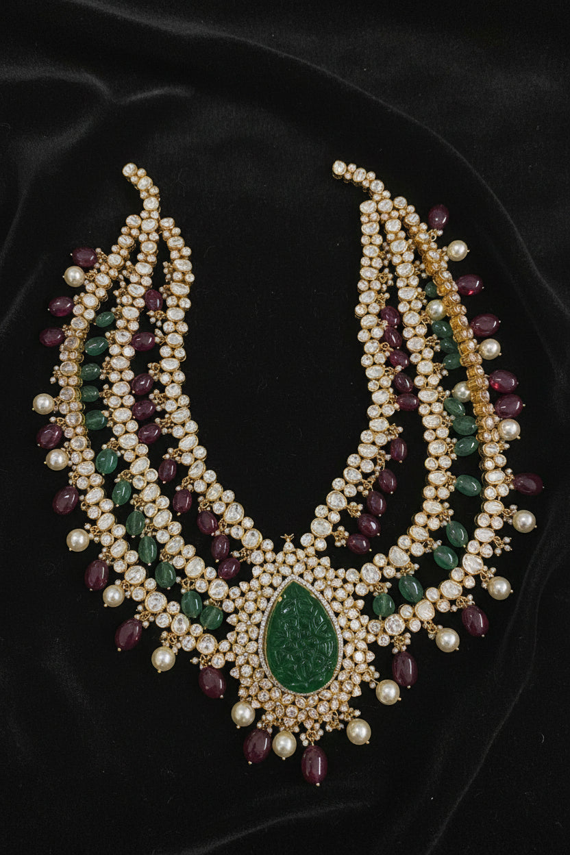 Polki Jewelry Polki Necklace Diamond Necklace Beaded Necklace emerald Necklace Diamond Jewelry Moissanite Necklace Bridal-SHABURIS