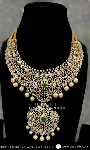 Diamond Necklace south sea pearls emeralds changable stones swarovski stones 925 silver jewelry 22ct gold plated indian gold jewelry designS
