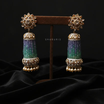 Tassel earrings diamond earrings silver jewelry diamond jhumka silver jewelry 22ct gold jewelry designs polki diamonds multi color beads