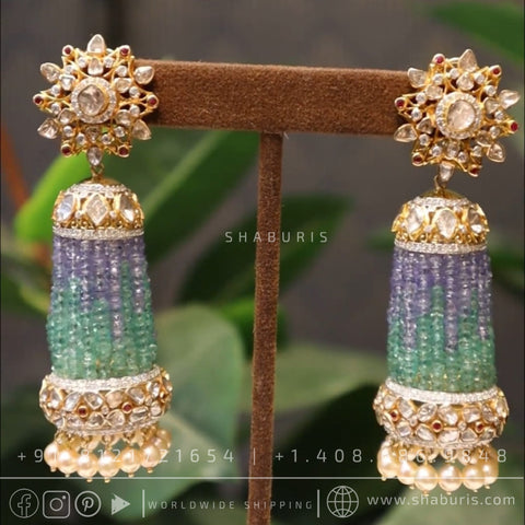 Tassel earrings diamond earrings silver jewelry diamond jhumka silver jewelry 22ct gold jewelry designs polki diamonds multi color beads