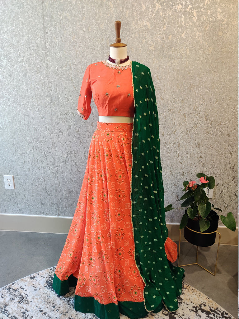 Green & Red Handloom Half Saree – myRiti
