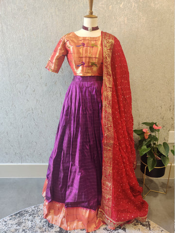 Paithani Lehenga Kids Lehenga Kids Crop Top Teens Lehenga Indian Lehenga Indian Halfsaree Indian Saree blouse Designer Lehenga