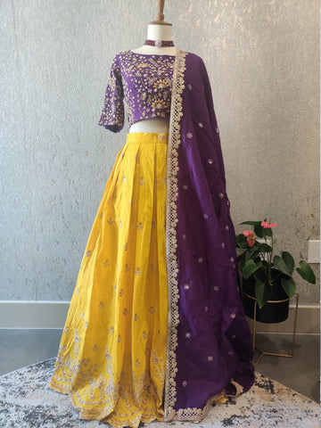 Designer Lehenga Choli Half Saree Langa Voni Mehendi outfit Yellow Lehenga Purple Lehenga Teens Party Lehenga Indian Half saree Kids Lehenga