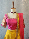 Half Saree Yellow lehenga,Bridal Lehenga,Pattu langa,Langavoni,Halfsaree,Kanjivaram Lehenga,Pattu Pavada,Silk Lehenga,teens Lehenga-NIHIRA