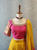 Half Saree Yellow lehenga,Bridal Lehenga,Pattu langa,Langavoni,Halfsaree,Kanjivaram Lehenga,Pattu Pavada,Silk Lehenga,teens Lehenga-NIHIRA