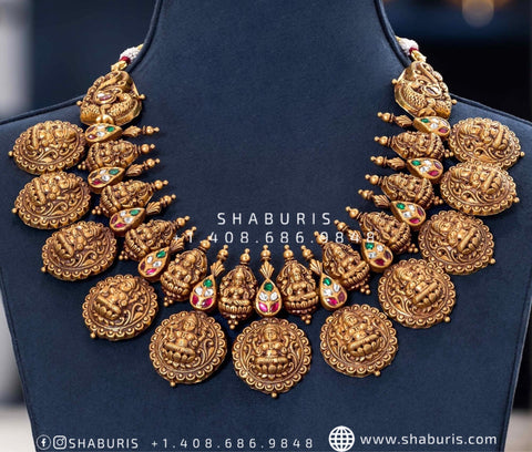 Nakshi Jewelry kasu mala lakshmi devi antique jewelry silver jewelry pure silver antique jewelry kasu mala 22ct gold jewelry -SHABURIS