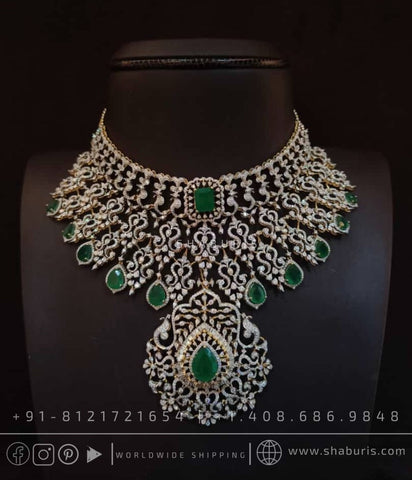 Diamond necklace pure silver necklace emerald quartz south sea pearls swarovski diamond indian jewelry wedding jewelry SHABURIS