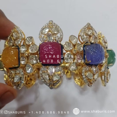 Polki bangle navaratan bangle diamond bangle 925 silver jewelry indian jewelry designs bridal bangles gifts for her-SHABURIS