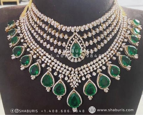 Diamond Necklace polki Necklace Beaded Necklace emerald Necklace Diamond Jewelry Moissanite Necklace Bridal-SHABURIS