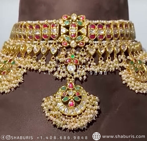 Nakshi Jewelry Polki Necklace Diamond Necklace Beaded Necklace ruby Necklace Diamond Jewelry Moissanite Necklace Bridal-SHABURIS