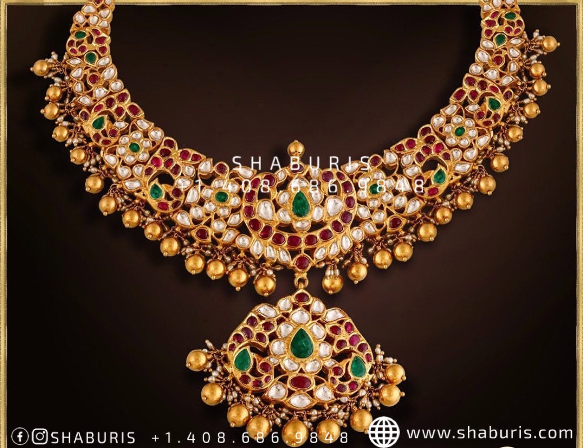 Nakshi Jewelry Polki Necklace Diamond Necklace Beaded Necklace Tanzanite Necklace Diamond Jewelry Moissanite Necklace Bridal-SHABURIS