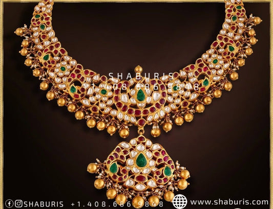 Nakshi Jewelry Polki Necklace Diamond Necklace Beaded Necklace Tanzanite Necklace Diamond Jewelry Moissanite Necklace Bridal-SHABURIS