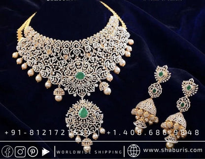 Diamond haram diamond necklace diamond vaddanam multi purpose necklace silver jewelry indian wedding jewelry bridal jewelry - SHABURIS