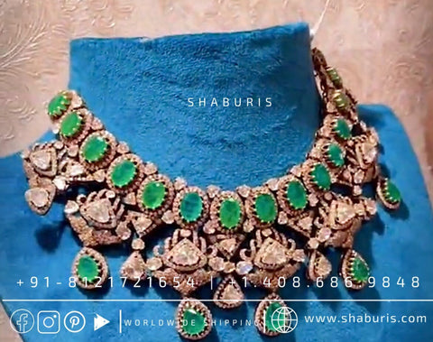 Victorian Diamond haram diamond necklace diamond vaddanam multi purpose necklace silver jewelry indian wedding jewelry - SHABURIS