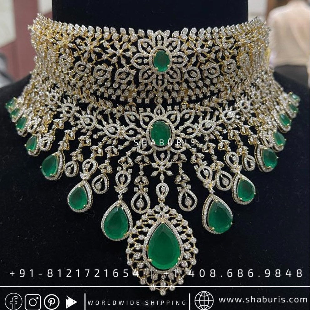 Diamond Choker Polki diamond necklace diamond vaddanam multi purpose necklace silver jewelry indian wedding jewelry - SHABURIS