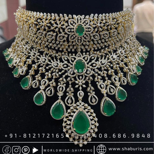 Diamond Choker Polki diamond necklace diamond vaddanam multi purpose necklace silver jewelry indian wedding jewelry - SHABURIS