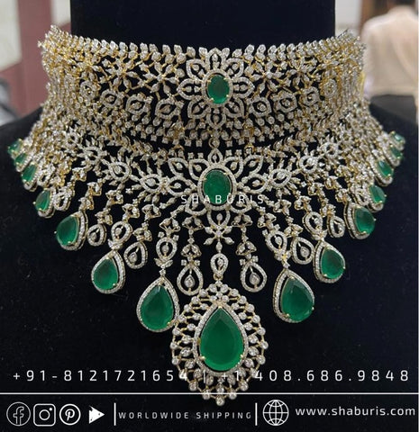 Diamond Choker Polki diamond necklace diamond vaddanam multi purpose necklace silver jewelry indian wedding jewelry - SHABURIS