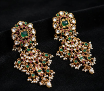 Antique Jhumka Diamond Earrings pure silver jewelry indian wedding Jewelry indian bridal jewelry cocktail jewelry 925 silver jewelr-SHABURIS