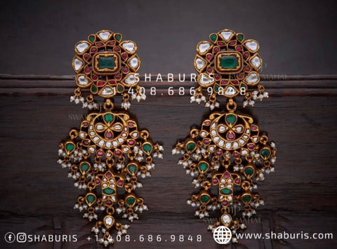 Antique Jhumka Diamond Earrings pure silver jewelry indian wedding Jewelry indian bridal jewelry cocktail jewelry 925 silver jewelr-SHABURIS