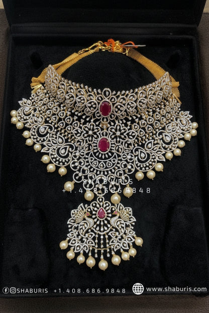 Diamond Necklace pure silver jewelry indian wedding Jewelry indian bridal jewelry cocktail jewelry 925 silver jewelr-SHABURIS