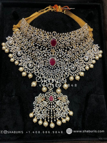 Diamond Necklace pure silver jewelry indian wedding Jewelry indian bridal jewelry cocktail jewelry 925 silver jewelr-SHABURIS