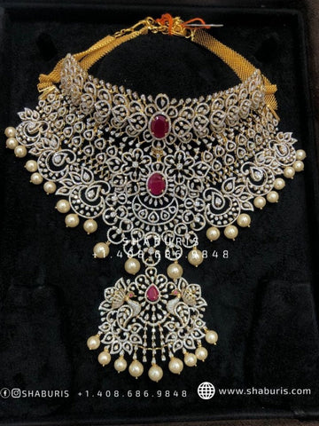 Diamond Necklace pure silver jewelry indian wedding Jewelry indian bridal jewelry cocktail jewelry 925 silver jewelr-SHABURIS