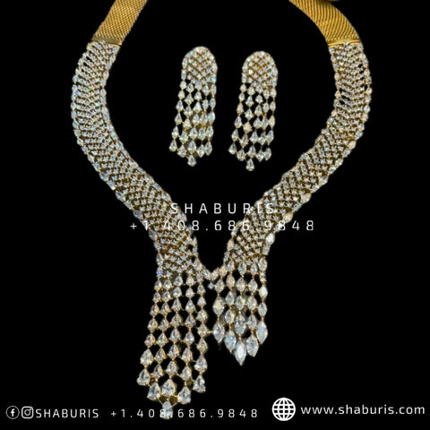 Diamond Necklace Earrings pure silver jewelry indian wedding Jewelry indian bridal jewelry cocktail jewelry 925 silver jewelr-SHABURIS