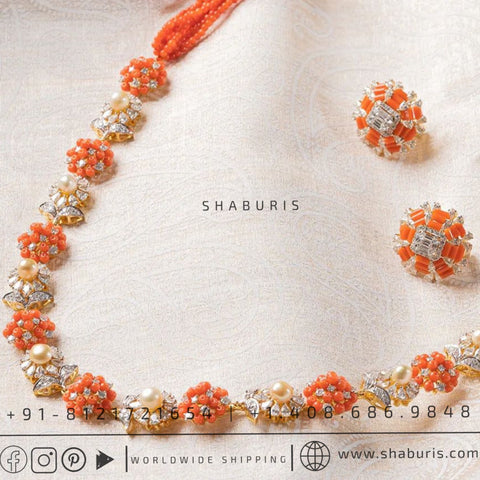 Polki Jhumka Diamond Necklace Coral Necklace Morganite Beads Corals Tanzanites Emeralds Swarovski Diamond Necklace Silver Jewelry - SHABURIS