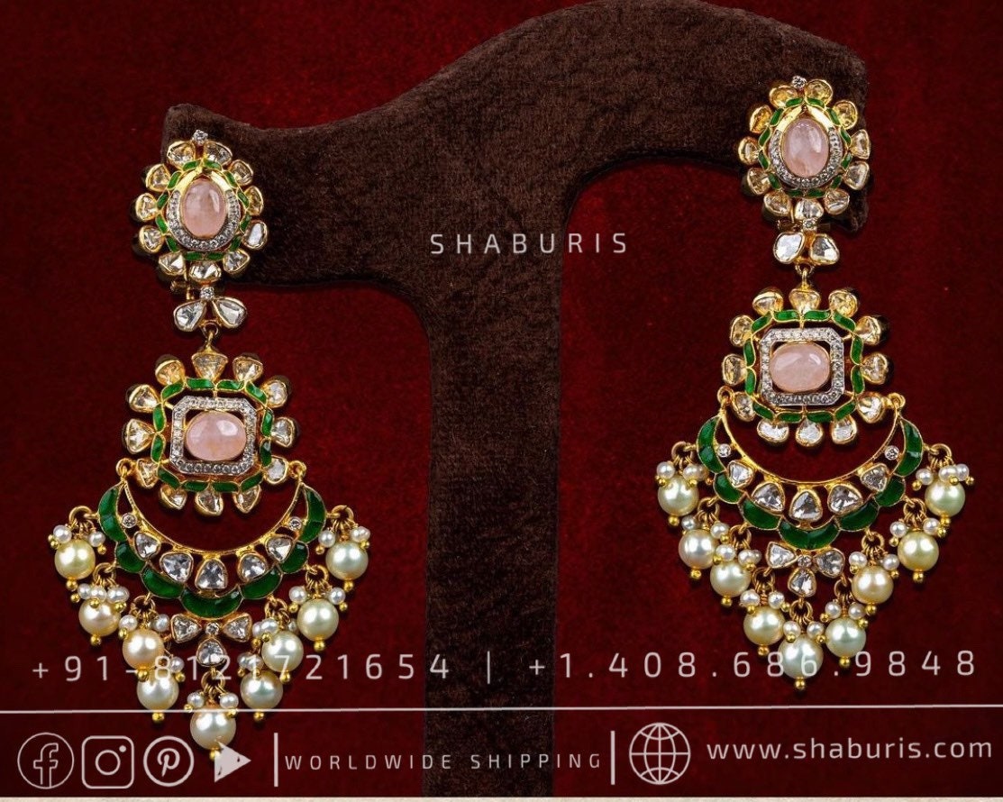 Polki Jhumka Diamond Necklace Coral Necklace Morganite Beads Corals Tanzanites Emeralds Swarovski Diamond Necklace Silver Jewelry - SHABURIS
