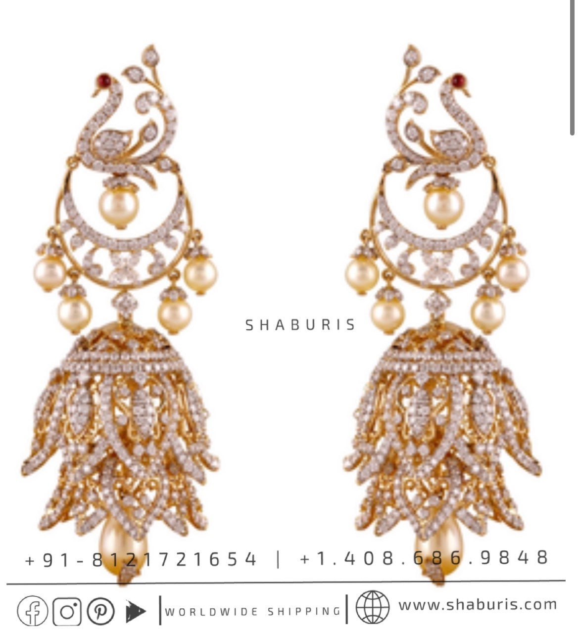 Diamond jhumka,big jhumka,swarovski,south sea pearl earring,party wear earrings,designer jewelry,hand picked jewelry,celebrity jewelry