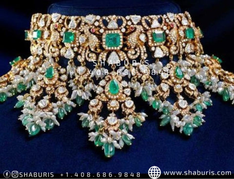 Victorian Diamond necklace pure silver jewelry indian wedding Jewelry indian bridal jewelry cocktail jewelry 925 silver jewelr-SHABURIS