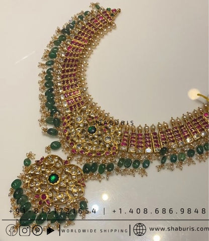 Kundan necklace antique necklace rubies emeralds bridal diamond necklace indian jewelry designs silver jewelry wedding jewelry - SHABURIS