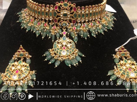 Kundan necklace antique necklace rubies emeralds bridal diamond necklace indian jewelry designs silver jewelry wedding jewelry - SHABURIS