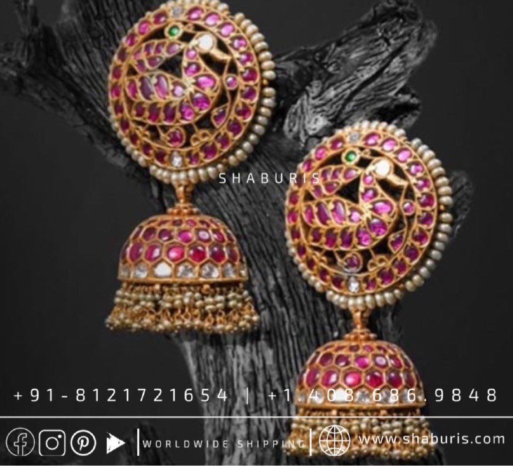 Kundan jhumka antique necklace rubies emeralds bridal diamond necklace indian jewelry designs silver jewelry wedding jewelry - SHABURIS